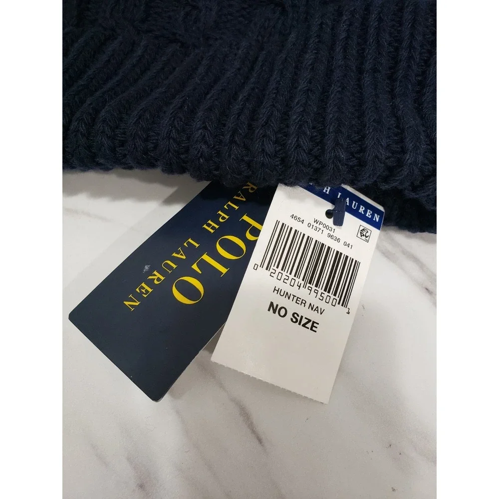 NEW One Size Polo Ralph Lauren Cable-Knit Pom-Pom Beanie mens winter hat navy